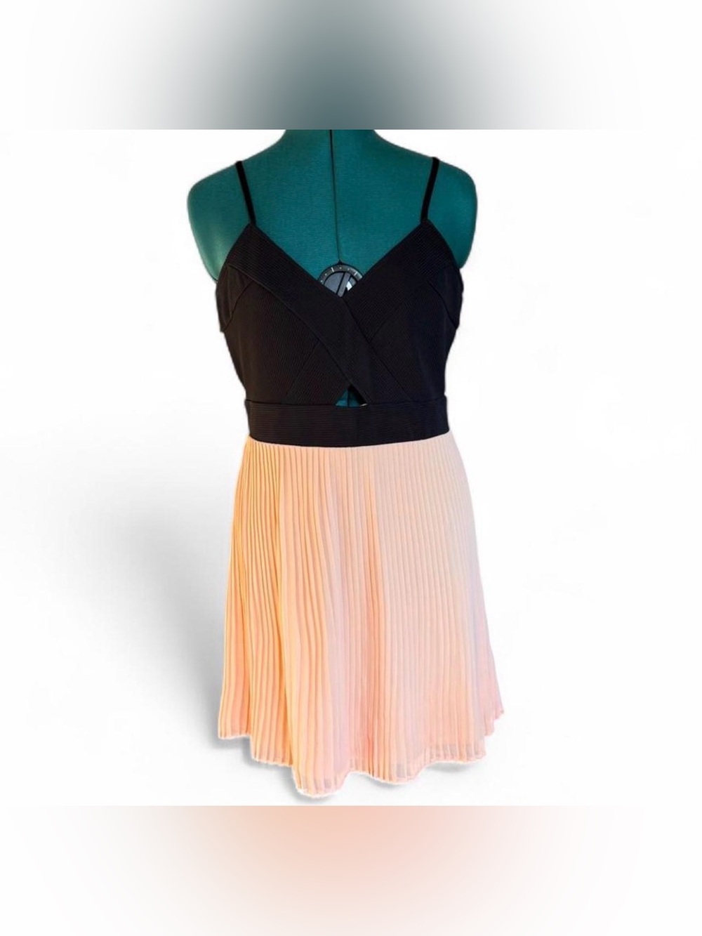 Material Girl Black & Peach Two-Tone Pleated Mini Dress